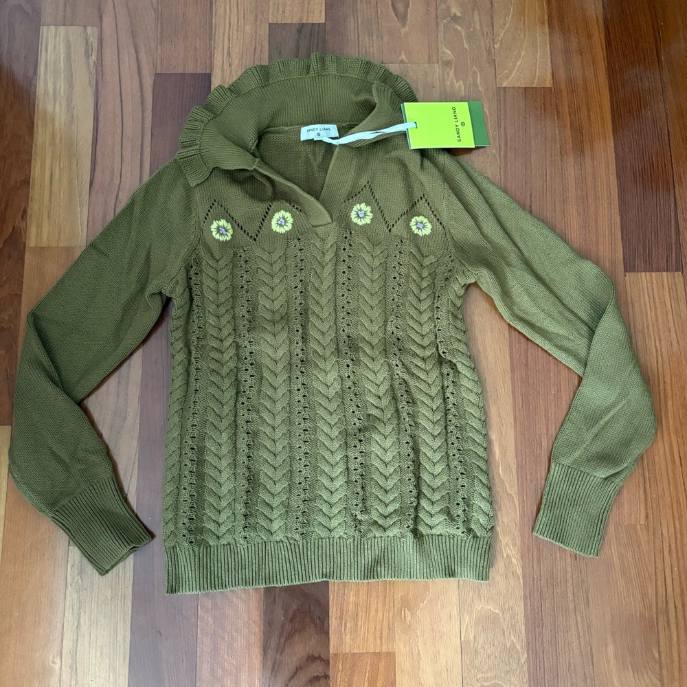 Sandy Liang Olive Cowl Neck Sweater